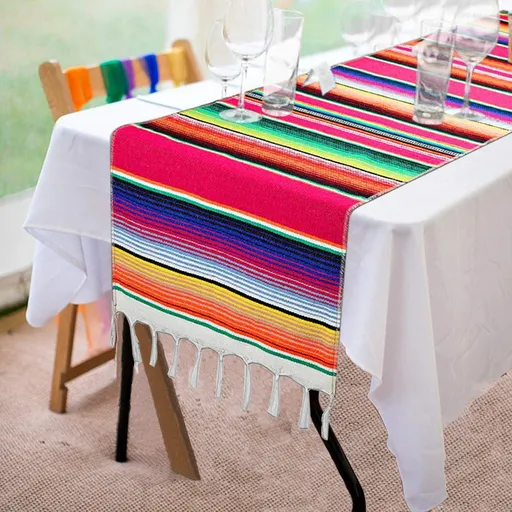 14 x 84 Inch for Party Wedding Decorations Outdoor Picnics Dining Table, Fringe Cotton Table It is portable with mini size