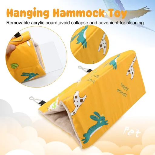 Winter Warm Bird Nest House - Hanging Hammock Velvet Shed Hut Cage Plush Fluffy Birds Hideaway Sleeping Bed Medium（Yellow）