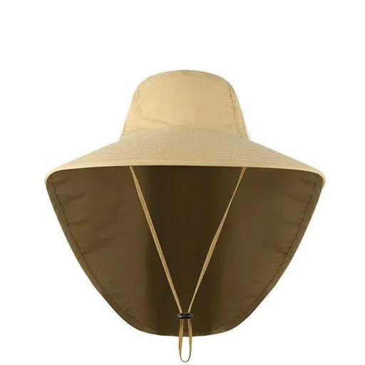 1x Neck Flap Cap Unisex Outdoor Sport Fishing Hat Sun Protection Wide Brim Cover - Khaki