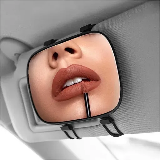 Black Sun Visor Mirror with Buckle Attachment, ABS and Glass, 16.6 x 10.8 cm