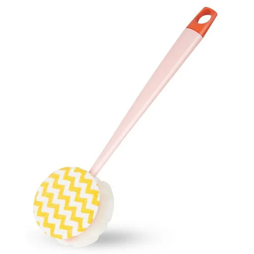 Back Scrubber for Shower, Shower Brush for Body with Loofah and Exfoliating Mitt, Long Handle Bath Brush for Shower - Pink