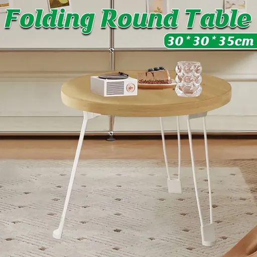 Folding Round Side Table with Carbon Steel Legs and Waterproof Top
