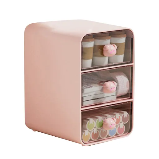 Cosmetics Storage Box Drawer Type Makeup Storage Box Desktop Shelf Basket for Student Dormitory Home Small Pink Piggy