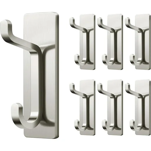6 Pack Self-Adhesive Towel Hooks, No-Drill Wall Hooks for Towels, Robes and Bags in Bathroom, Kitchen and Entryway, Silver