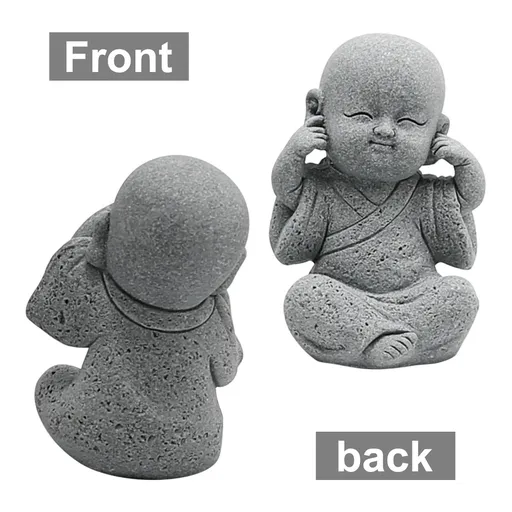 Cute Baby Buddha Statue, Sandstone Smiling Sculptures Home Feng Shui Décor, Monks Figurine Delicate Buda Cultural, Car 4 Pcs