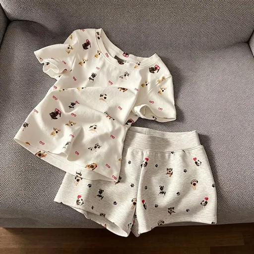 Allover Puppy Print Set Size XXL | Oversized Allover Dog Loungewear | Halloween Cute Inclusive Gift | Extra Roomy Fun Pajamas Wearable Outside