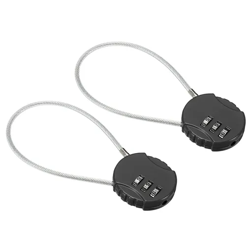 Combination Lock 8 Inch, 2 Pcs 3 Digit Outdoor Waterproof Code Padlock with Wire Rope for Luggage Gym Locker Fence Toolbox , Black