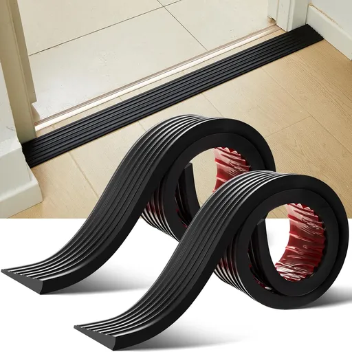 2 Pcs 0.7" Rise Threshold Ramps for Doorways Self Adhesive Rubber Ramps for Door Adjustable Cuttable Rubber Door Threshold Ramp for Wheelchair Stroller Scooter (Black, 39 '' L x 2.76'' W)