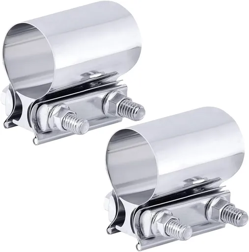2PCS 2.25" Exhaust Clamp, Butt Joint Pipe Muffler Band Sleeve Coupler, Stainless Steel, for Pipes, Mufflers and Catalytic Converters (2.25inch)