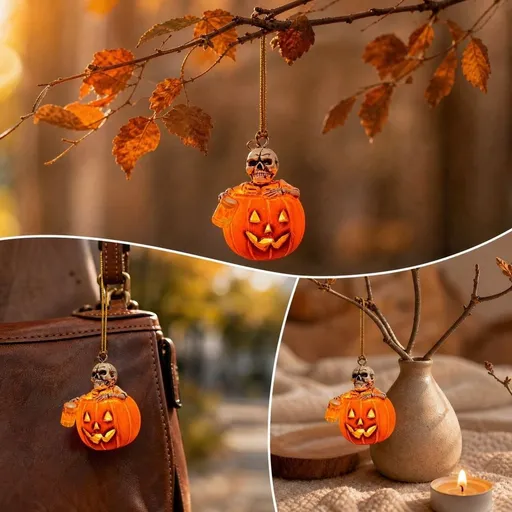 Halloween Skeleton Pumpkin Hanging Ornament Light Up Skull with Beer Cup Resin Decoration for Tree Branch Mantel Window Porch Wall Shelf Party Decor Home 2 inch