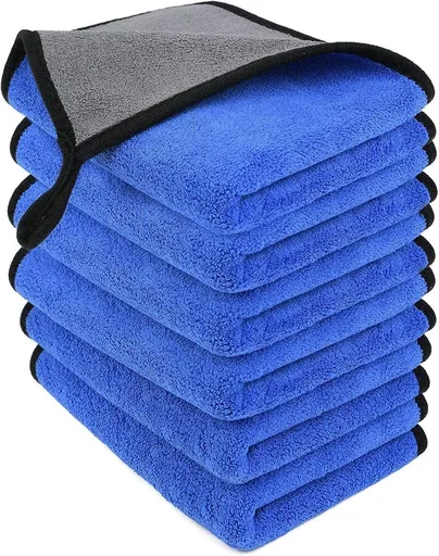 6 Pieces Microfiber Car Cleaning Cloths, Super Absorbent Two-Tone Wash Towels for Cars, Kitchens and Windows, Blue Grey, 30 x 40 cm