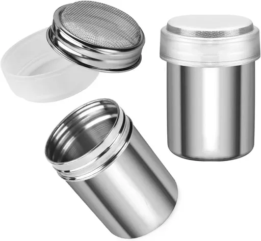 2 Pack Powdered Sugar Shaker Duster, Cinnamon Shaker Flour Sifter, Fine Mesh Stainless Steel Dredge for Baking Soda Flour Cinnamon Cocoa