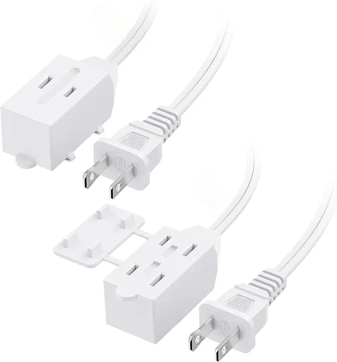 [ETL Listed] 2-Pack 16 AWG 2 Prong Extension Cord 6 ft, 13A 3-Outlet Extension Cords with Tamper Guard, 13 Amp, 1625 Watts, White