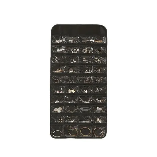 80 Pockets Jewelry Hanging Storage Organizer Holder Earring Display Pouch Bag - Black