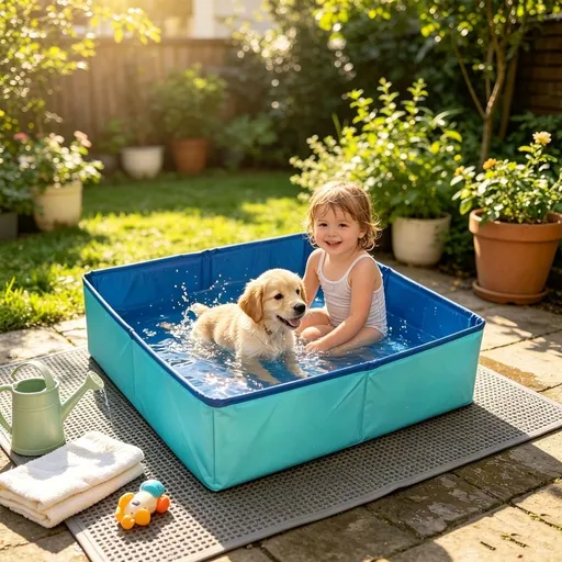 Foldable Pet Bath Tub for Small Dogs Cats and Toddlers, Portable Collapsible Dog Paw Washer for Above Ground Pool, Quick Set Up PVC Kiddie Pool for Kids Play Water Bathing Rinse Station, Red