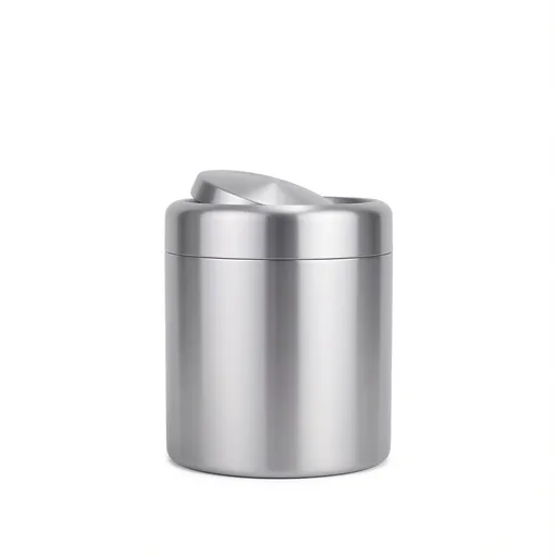 Covered trash cans, brushed stainless steel trash cans, cylindrical trash cans, bathroom, living room, office, kitchen trash cans (silver)