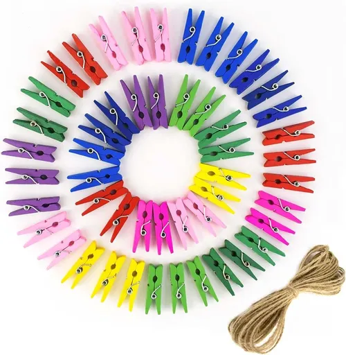 150 Pieces Mini Wall Clips Tapestry for Photo Picture Hanging Craft Office Home Poster Paper Flag Hangers Strong Springs Small Clothes Pin Natural Wooden Clothespins with Line Command