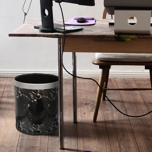 Home Use Black Marble Trash Can Plastic Garbage Container for Bathroom