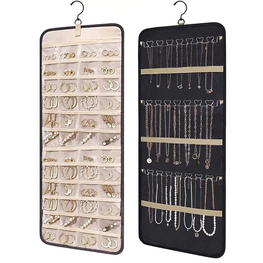 48 Pocket Oxford Fabric Double Sided Hanging Rotating Jewelry Organizer with Hanger Hooks for Earrings, Necklaces, Rings, Bracelets and Other Jewelry Storage（Excluding jewelry）