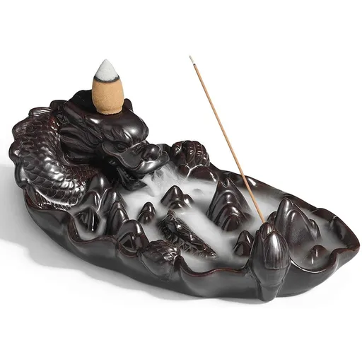 Ceramic Incense Stick Holder, Handmade Blackflow Incense Cone Burner, Durable Stick Ash Catcher Decorative Tray for Yoga, Meditation, Spa Relaxation