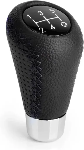 Gear shift lever - Manual gear shift lever - 5-speed transmission - Gear shift lever - Manual transmission - Black leather stitching - Universal gear shift lever (black)