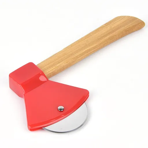Pizza Knife 430 Steel PP Bamboo Handle Ergonomically Round Axe Pizza Cutter for Home Restaurants Red