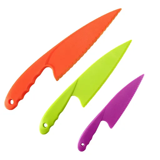 3PCS 3 Colors Plastic Kitchen Knife Set 3 Sizes Kids Nylon Knife Children Safety Cooking Chef Knives for Fruit Lettuce Vegetable