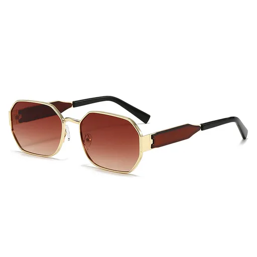 Geometric Sunglasses UV400 Protection Lightweight Metal Frame Brown Lenses