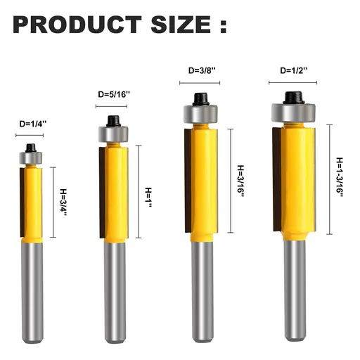 Flush Trim Router Bit Set Top Bearing Flush Trim Router bit 1/4 Shank Milling Cutting Diameter Flush Flush Trim Router bits 4PCS