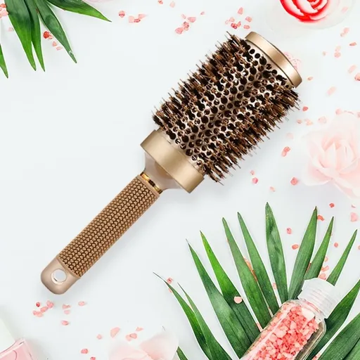 Nano Thermal Ceramic & Ionic Large 2 inch Barrel Round Hair Brush with ar Bristle for Hair Drying, Styling, Curling, and Shine, Gold brush for women hair (1.8 inch).