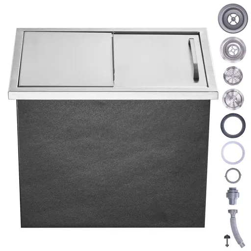 Drop in Ice Chest, 18"L x 12"W x 14.5"H Stainless Steel Ice Cooler, Commercial Ice Bin with Sliding Cover, 40.9 qt Outdoor Kitchen Ice Bar, Drain-pipe and Drain Plug Included, for Cold Wine Beer
