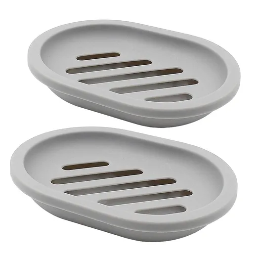 2-Pack Soap Dish with Drain, Soap Holder, Soap Saver, Easy Cleaning, Dry, Stop Mushy Soap (Gray) Gray