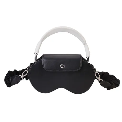 Headphone Case Chic PU Leather Crossbody Bag for Apple AirPods Max with Ruched Fabric Strap and Top Handle Black