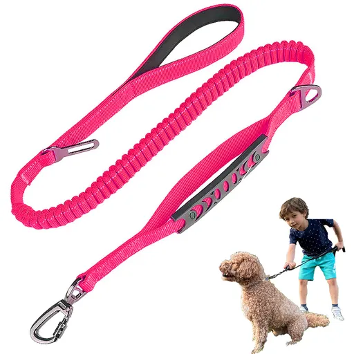 Rose Red Heavy Duty Elastic Bungee Dog Leash | Anti-Pull Safety Shock Absorber | Multi-Functional Training Lead for Medium to Large Dogs