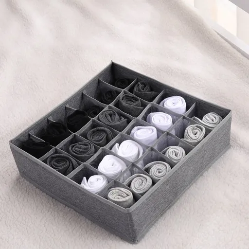 Wardrobe Clothes Organizer for Jeans, Upgraded Drawer Organizers for Clothing with Handle Foldable, Drawer Organizers Clothes(Gray,1PCS-M) 1PCS-24 Cell Gray