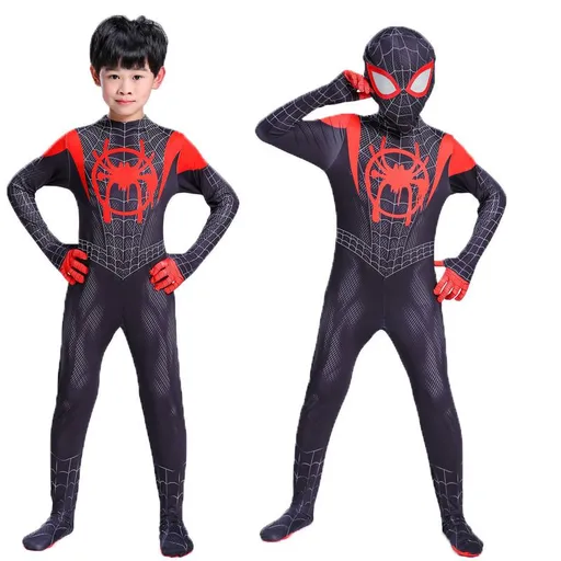 Spiderman Cosplay Costume Milk Silk One Piece Suit Small Black Spider + headgear Children's 120 yards