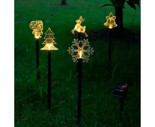 Christmas Garden Stake Lights 5x Solar Snowflake Star Christmas Tree Led Xmas Light Pathway Outdoor Christmas Combination