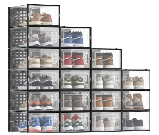 CARLA HOME 18-Pack Shoe Storage Boxes - Clear Stackable - Black - Shoe Box Storage