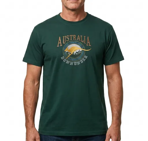 Adult Australia Kangaroo T Shirt Australia Day Souvenir Tee Top 100% Cotton - Bottle Green