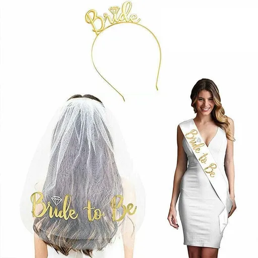 Bride To Be Hen Veil Sash Tiara Hens Night Bridal Shower Kitchen Tea Accessories - Package 1