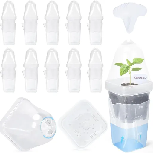Self-Watering Propagation Station with Adjustable Ventilation Dome, Clear Square Plant Nursery Pot for Starting Seeds, Cuttings, and Succulents Indoors on Windowsills and Desktops (10PCS)