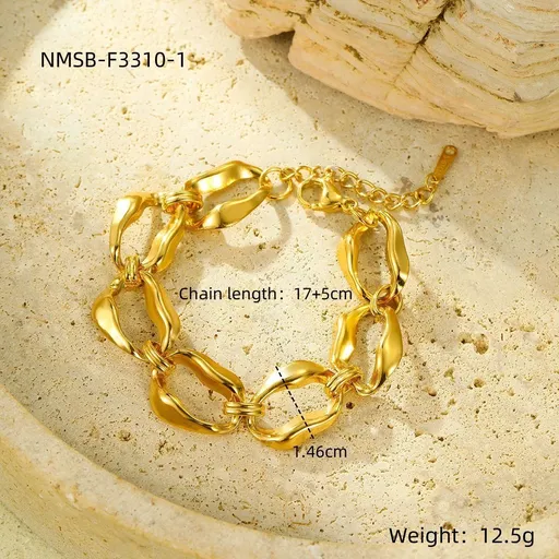 06 Irregular Geometric Chain Gold | Titanium Steel Designer Bracelet | Halloween Niche Design Gift | Gold Plated Stainless Steel Spliced Link Hand Ornament