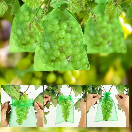 100Pcs Grape Protectors with Drawstring Fruit Mesh Bag Protector Organza Gift Bags