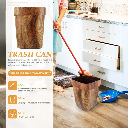 Trash Can Wood Trash Can Lidless Wastebasket Wood Grain Garbage Container Kitchen Trash Bin Office Trash Can 11.99X9.43X9.43inch