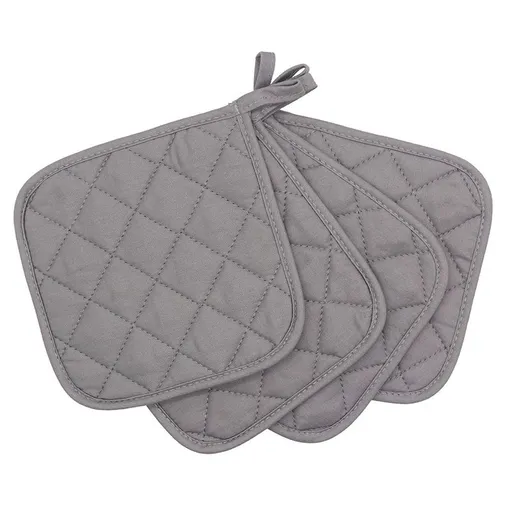 4 Pack Heat Resistant Pot Holders - Grey Cotton Silver Coated Quilted Kitchen Heat Pads Non Slip Oven Mats 18x18cm Baking Cooking Microwave Use Durable Thermal Protection
