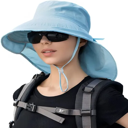 Womens Sun Hat with Ponytail Hole, UPF 50+ Wide Brim Hiking Safari Beach Gardening Fishing Hat with Neck Flap