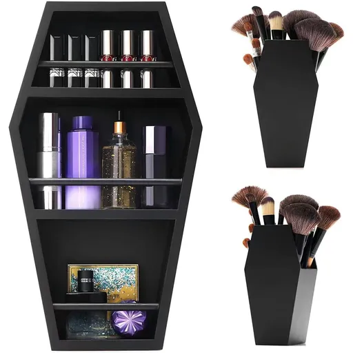 Shelf for Makeup - Goth Makeup Shelf for Bedroom - 3 Shelf Standing or Floating Wall Coffin Bathroom Standing Shelf