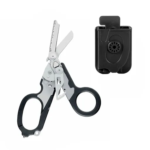 Multi-Function Folding Emergency Shear with 420HC Stainless Steel Blades, Non-Slip Rubber Handle, Quick-Release Holster, and Integrated Belt Cutter, Ring Cutter, Oxygen Tank Wrench, Glass Breaker, and Measuring Scale for Rescue, Outdoor, Vehicle, and