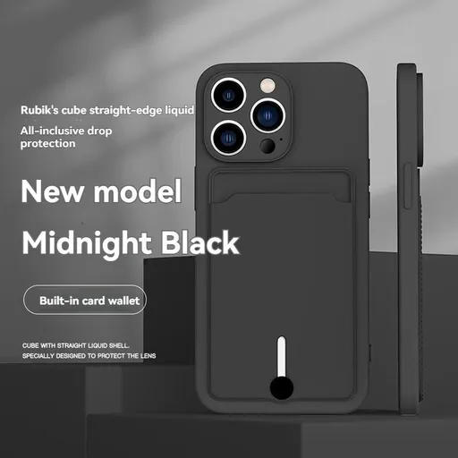 iPhone card holder case, built-in wallet phone case, midnight black phone case, drop protection case, iPhone wallet case Australia, Rubik's cube design case - Black - Size iPhone 16 Pro Max