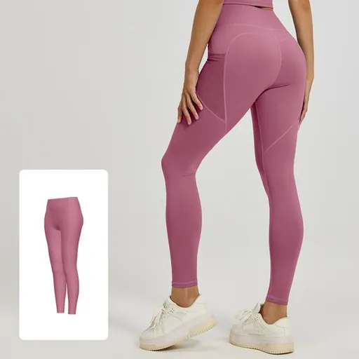 Slim Fit Sports Pants - High Waist Yoga Pants with Side Pockets - Soft and Stretchy Blended Fabric, Breathable and Comfortable - Skinny Fit with Elastic Waist - Suitable for Yoga, Fitness, Walking and Daily Use (Dark Pink, Size XL)
